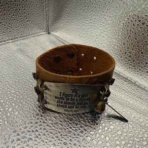 Brown Leather Cuff Bracelet with Quote